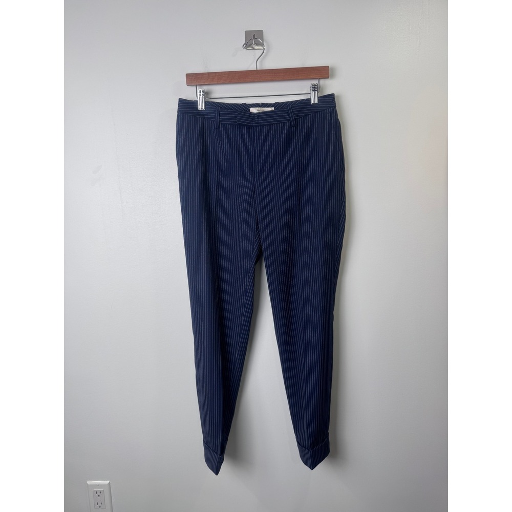 NWT Suistudio Women Navy Pinstripe Robin Cuffed Trousers 38 US 6